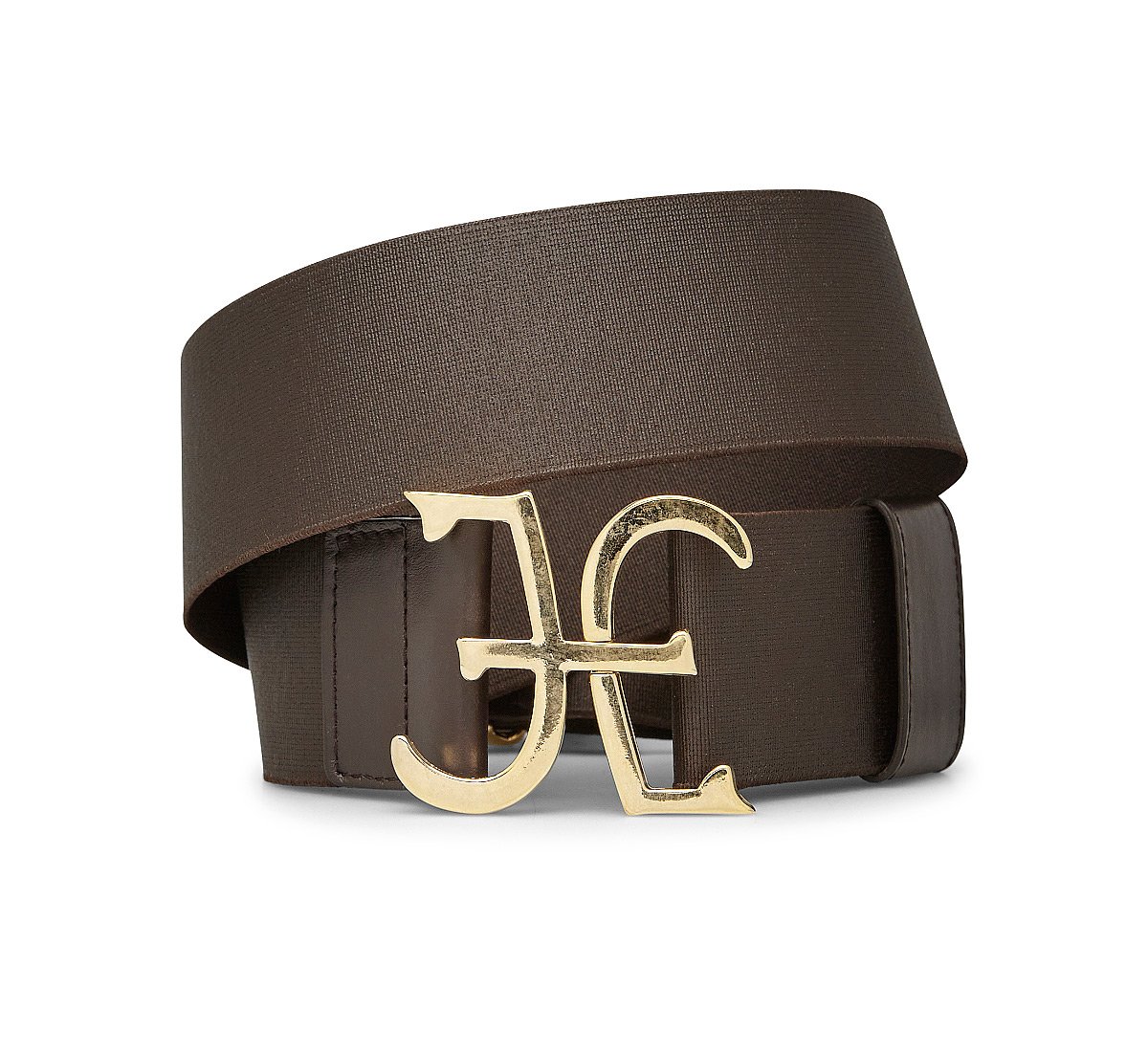 Elastic belt with logo-bearing fastening