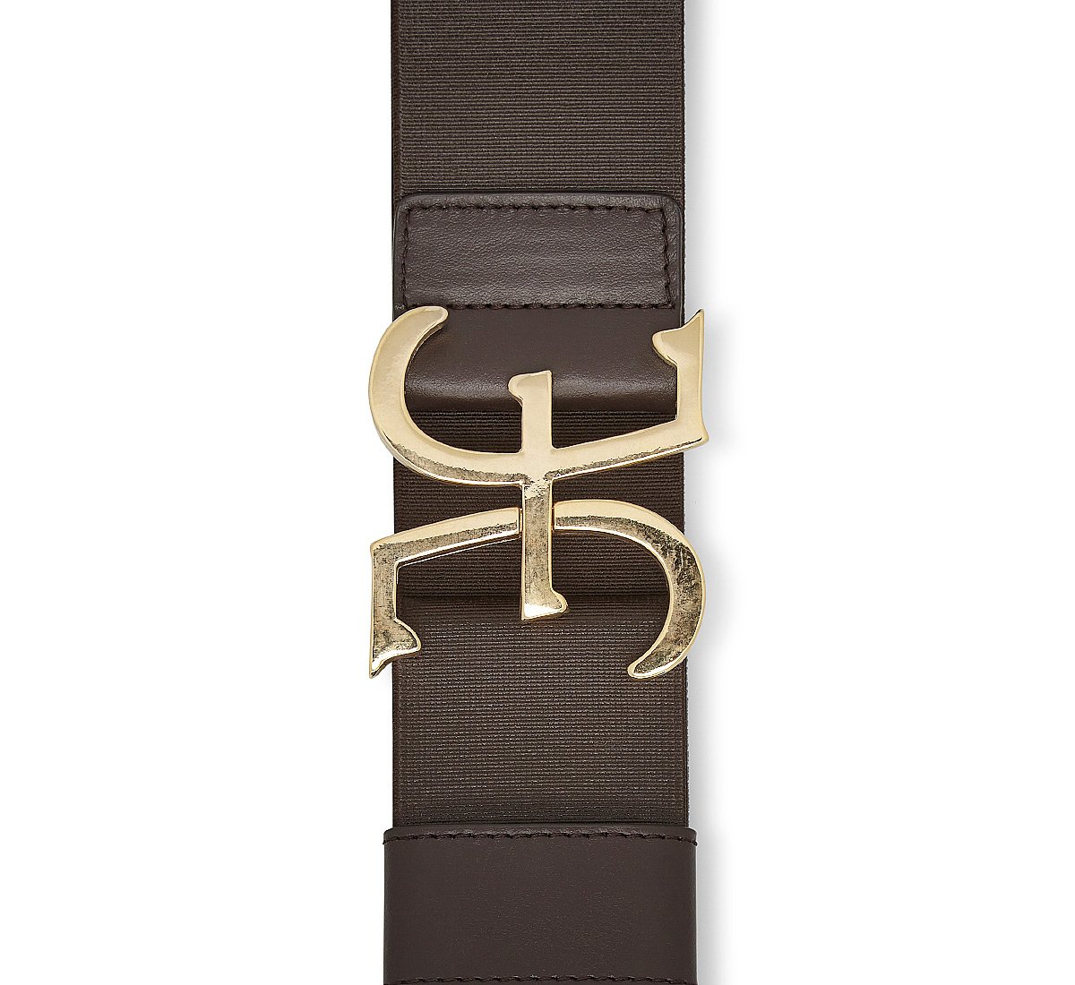 Elastic belt with logo-bearing fastening