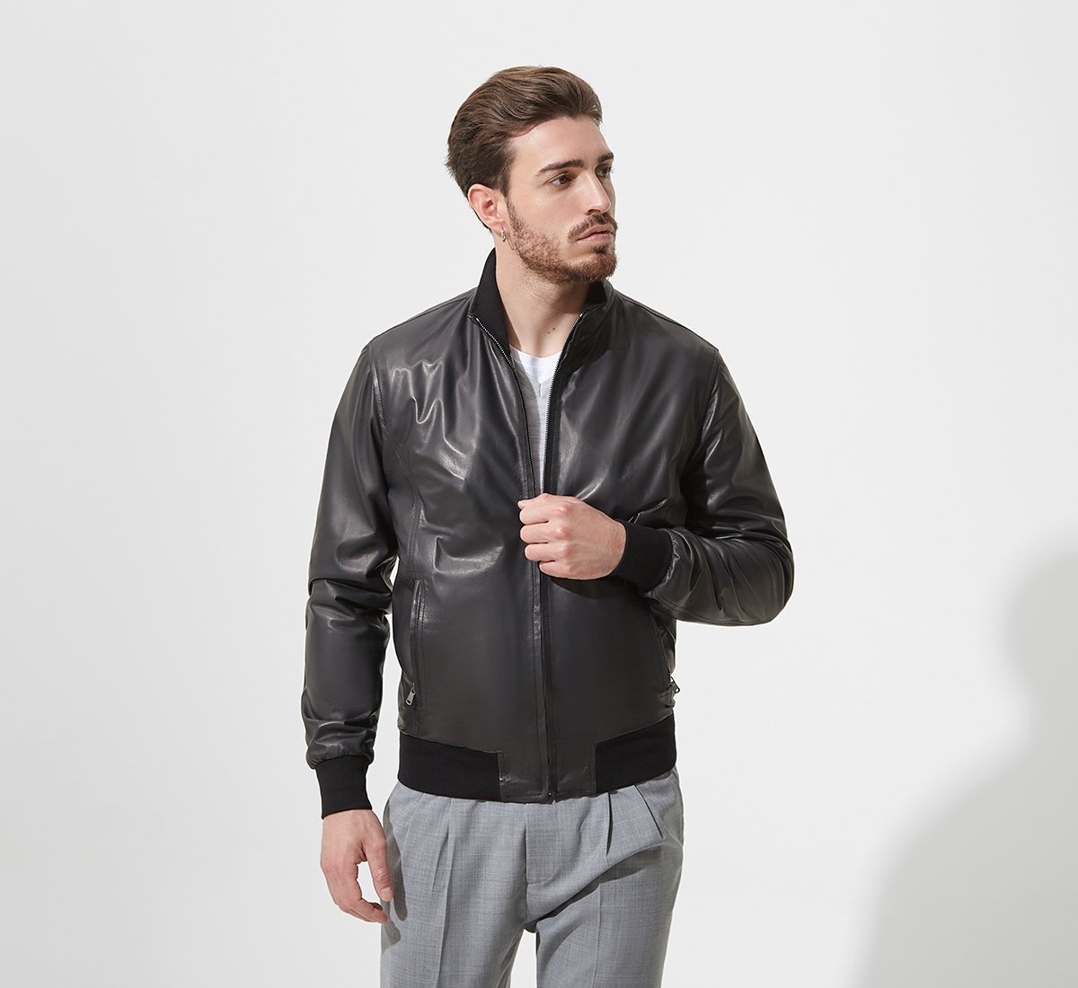 Leather bomber jacket