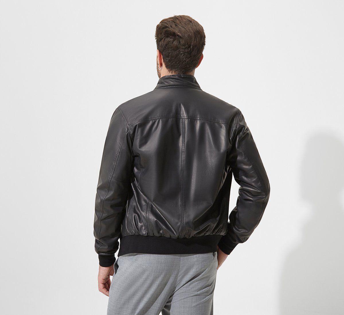 Leather bomber jacket