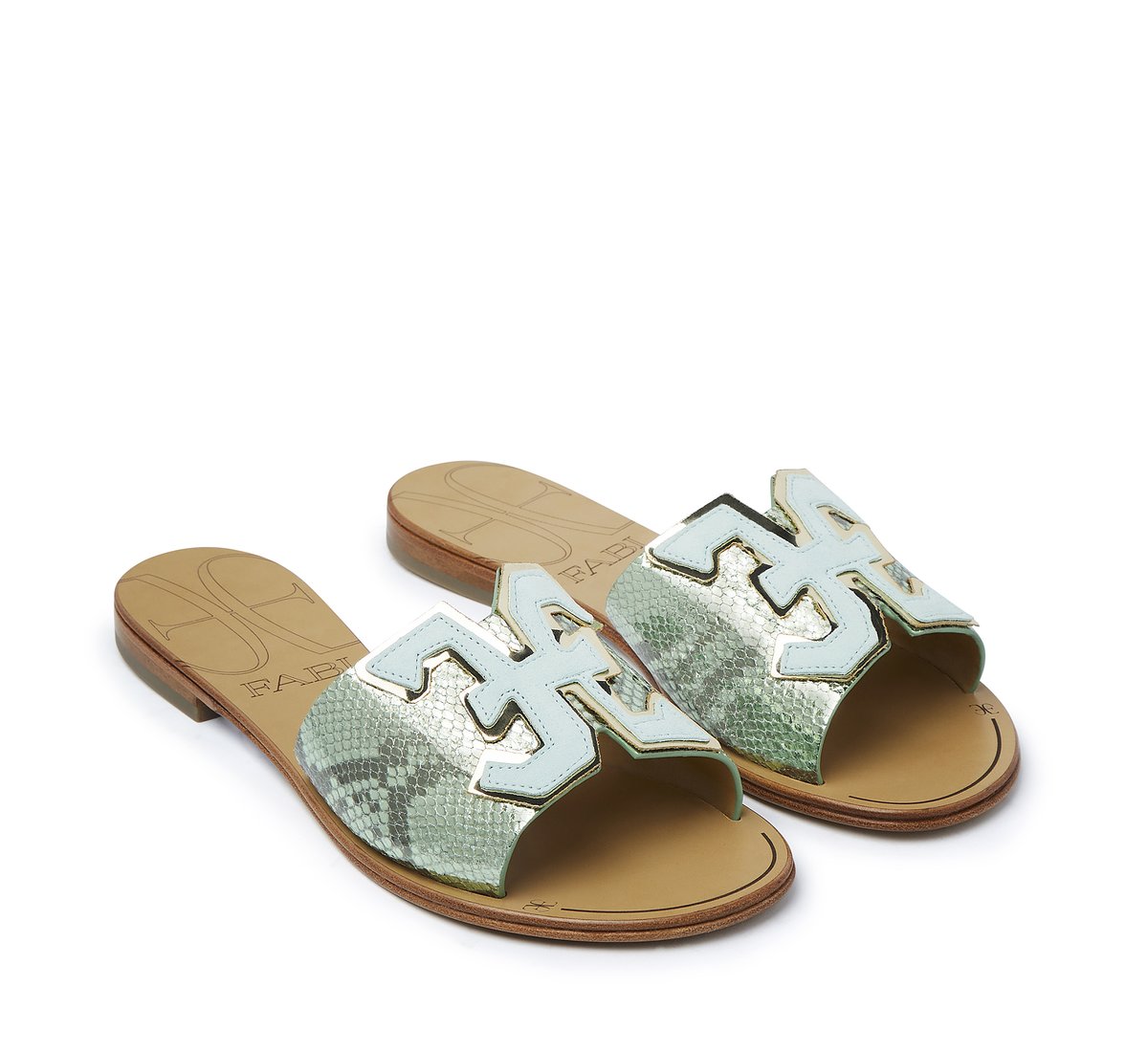 Reptile-effect leather slip-on sandal