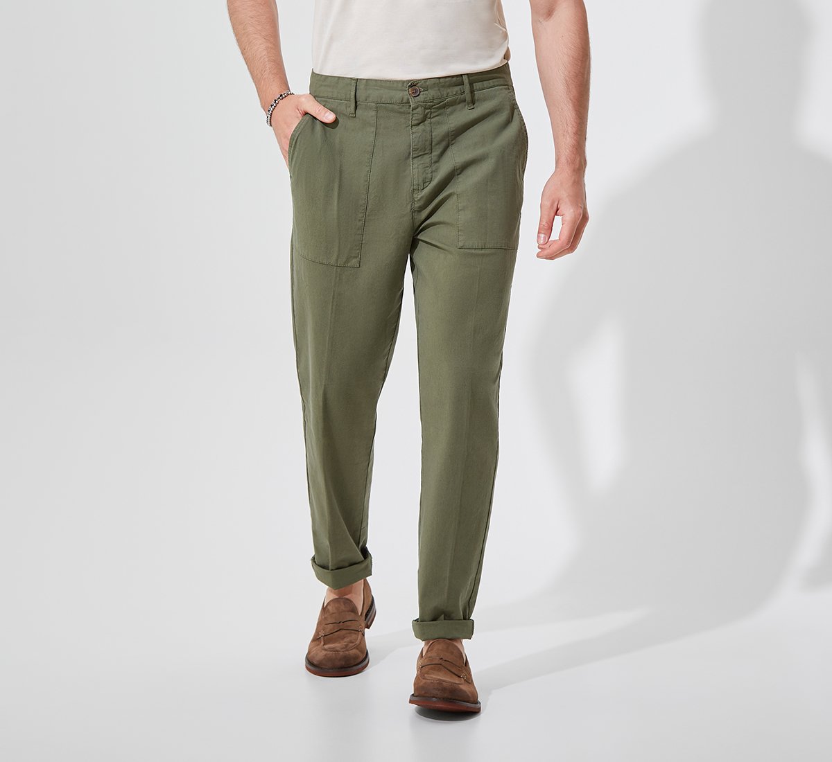 Green Chino Pants with Front Pockets