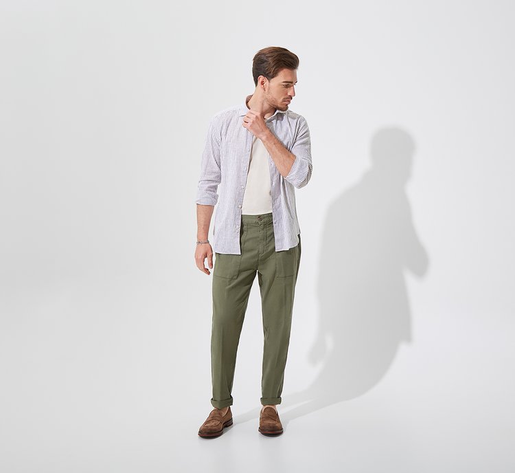 Green Chino Pants with Front Pockets