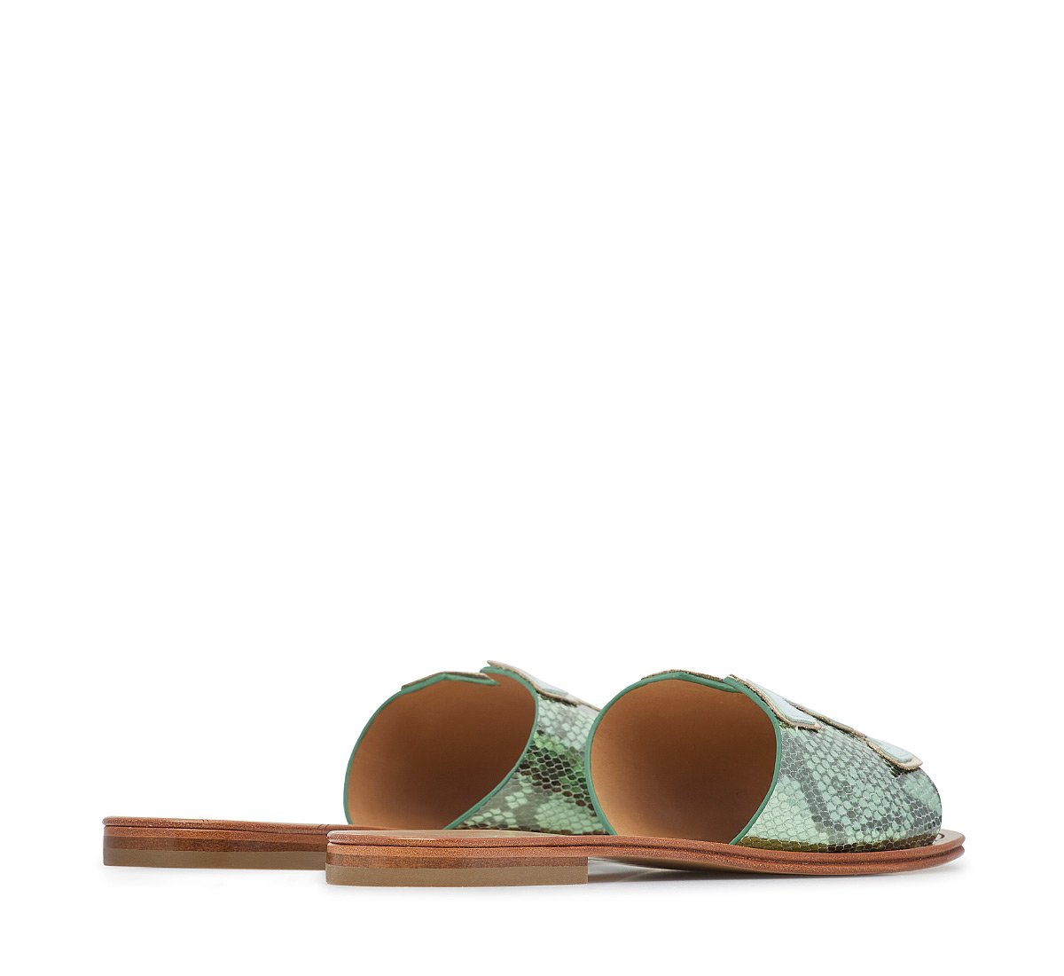 Reptile-effect leather slip-on sandal